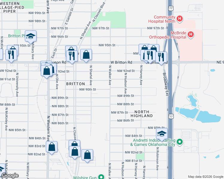 map of restaurants, bars, coffee shops, grocery stores, and more near 9005 North Walker Avenue in Oklahoma City