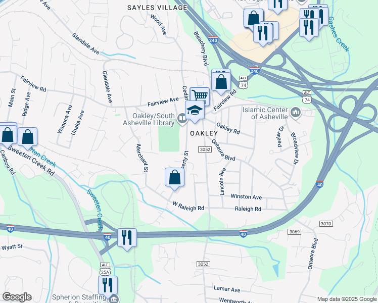 map of restaurants, bars, coffee shops, grocery stores, and more near 60 Liberty Street in Asheville
