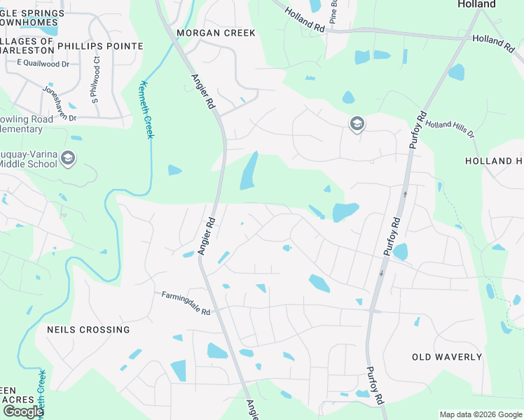 map of restaurants, bars, coffee shops, grocery stores, and more near 1401 Angier Road in Fuquay-Varina