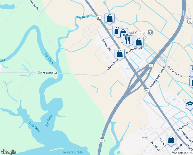 map of restaurants, bars, coffee shops, grocery stores, and more near 259 Clarks Neck Road in Washington