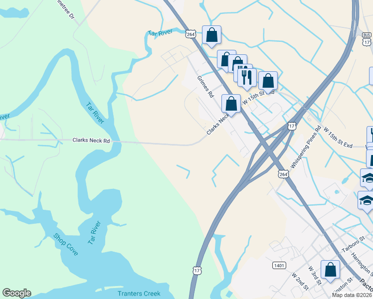 map of restaurants, bars, coffee shops, grocery stores, and more near 259 Clarks Neck Road in Washington
