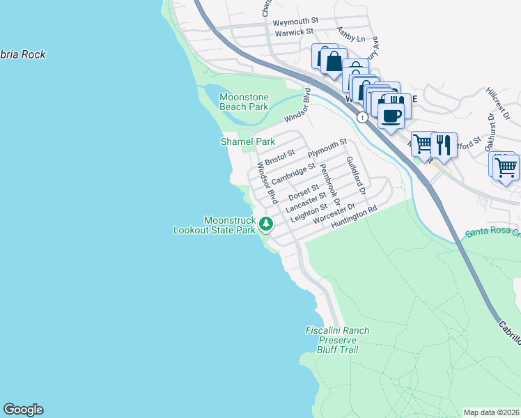 map of restaurants, bars, coffee shops, grocery stores, and more near 5134 Nottingham Drive in Cambria