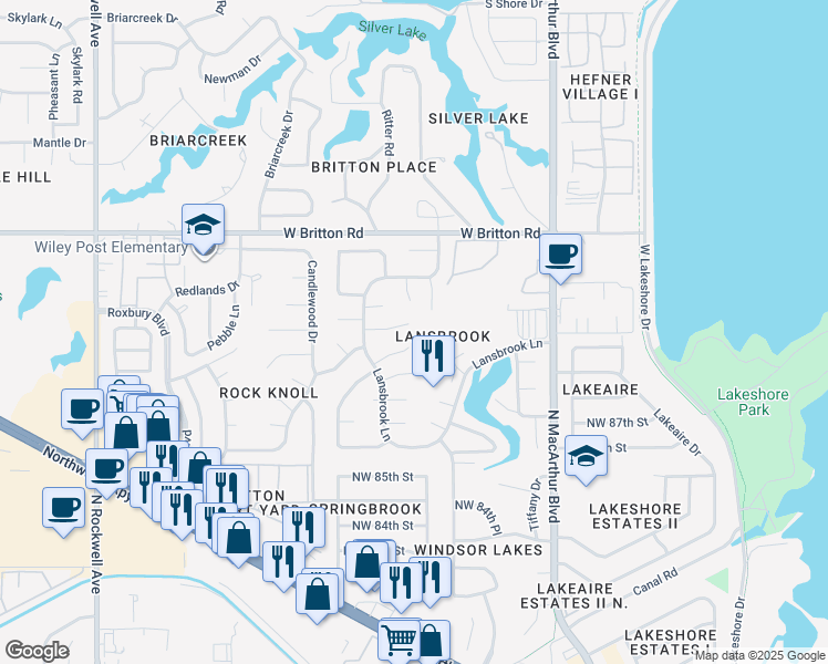 map of restaurants, bars, coffee shops, grocery stores, and more near 6300 Chatham Road in Oklahoma City