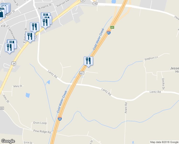 map of restaurants, bars, coffee shops, grocery stores, and more near Lakeview Lane in China Grove