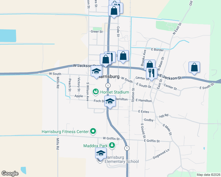 map of restaurants, bars, coffee shops, grocery stores, and more near 204 South Illinois Avenue in Harrisburg