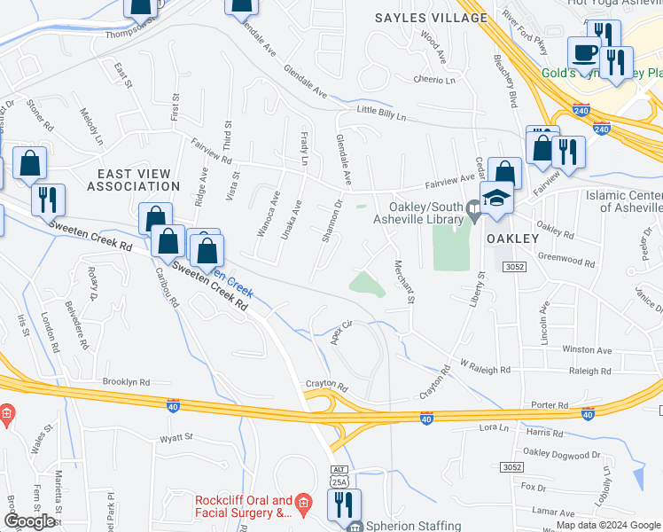 map of restaurants, bars, coffee shops, grocery stores, and more near 20 Harmon Circle in Asheville