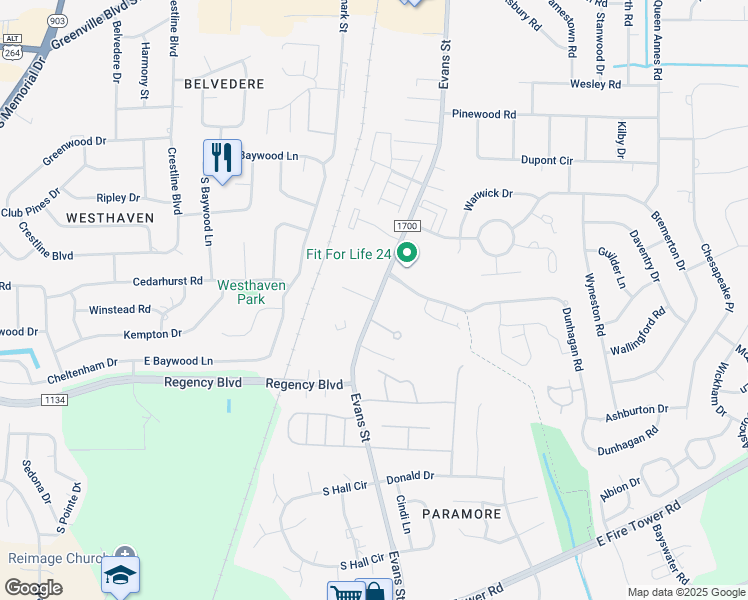 map of restaurants, bars, coffee shops, grocery stores, and more near 161 Keys Court in Greenville