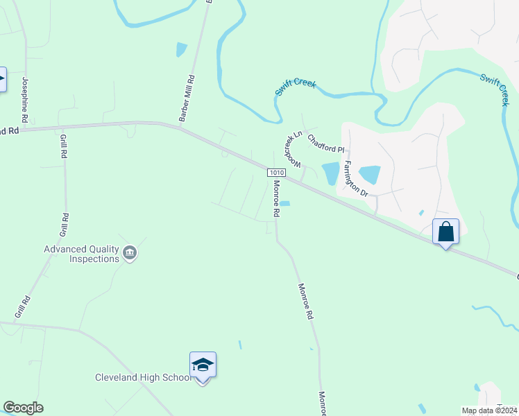 map of restaurants, bars, coffee shops, grocery stores, and more near 117 Joterrel Ct in Clayton