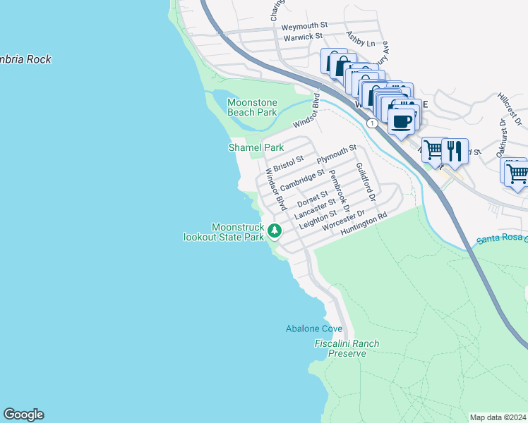 map of restaurants, bars, coffee shops, grocery stores, and more near 5249 Nottingham Drive in Cambria
