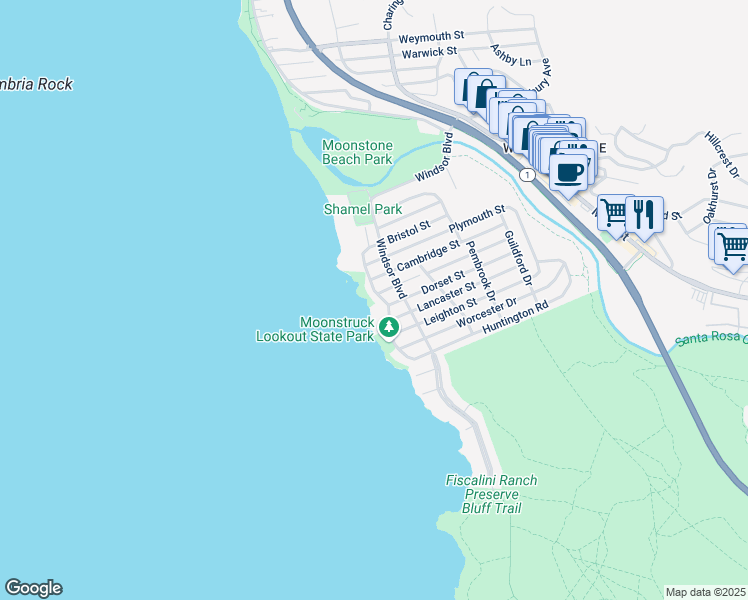 map of restaurants, bars, coffee shops, grocery stores, and more near 5134 Nottingham Drive in Cambria