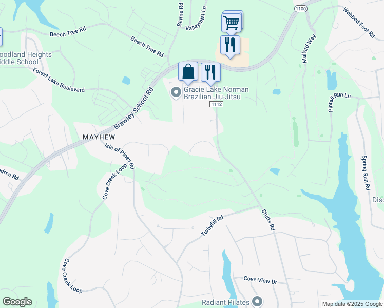 map of restaurants, bars, coffee shops, grocery stores, and more near 122 Mallard Head Place in Mooresville