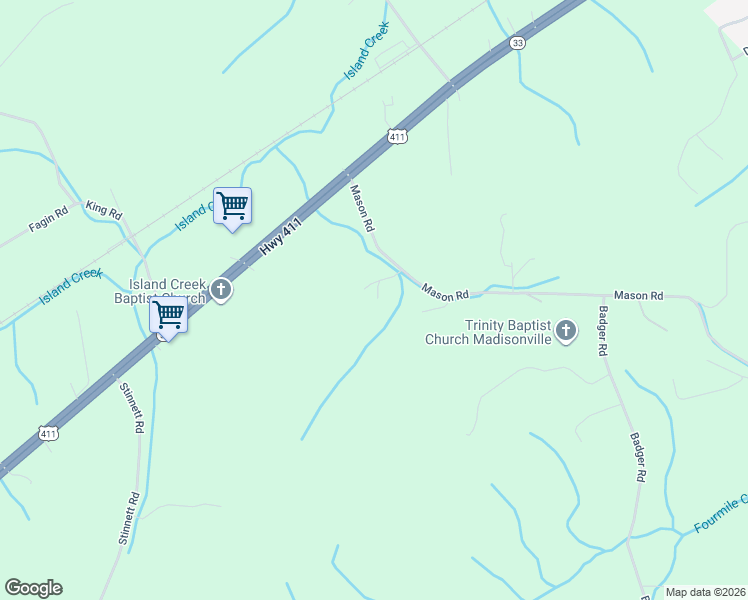 map of restaurants, bars, coffee shops, grocery stores, and more near 162 Mason Road in Madisonville