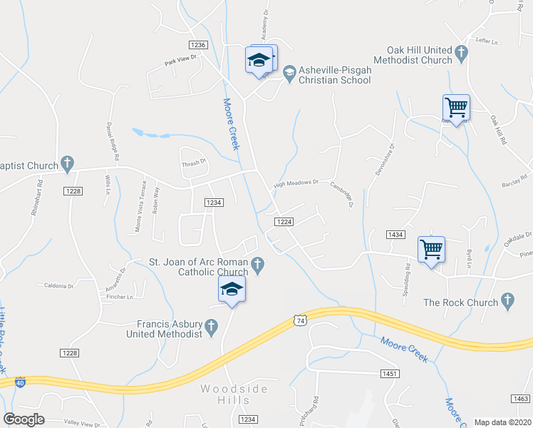 map of restaurants, bars, coffee shops, grocery stores, and more near 6 Dottie Drive in Candler