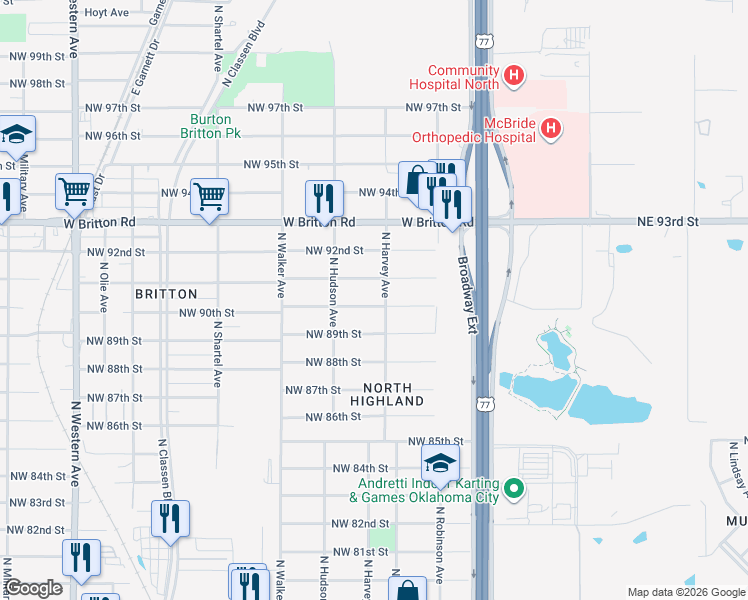 map of restaurants, bars, coffee shops, grocery stores, and more near 300 Northwest 91st Street in Oklahoma City