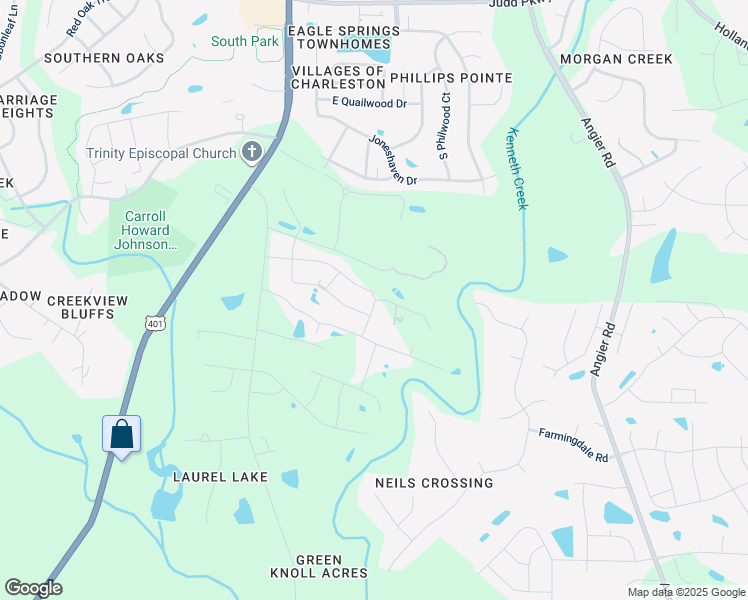 map of restaurants, bars, coffee shops, grocery stores, and more near 1313 Bowling Road in Fuquay-Varina