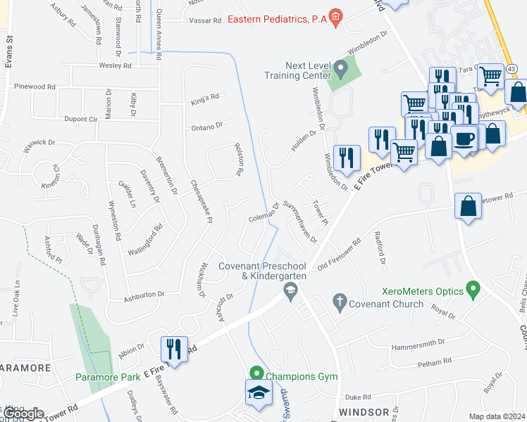map of restaurants, bars, coffee shops, grocery stores, and more near 2004 Coleman Drive in Greenville
