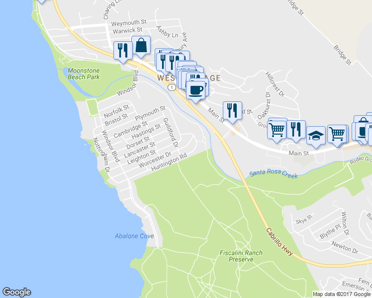 map of restaurants, bars, coffee shops, grocery stores, and more near 646 Worcester Drive in Cambria