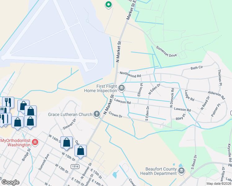 map of restaurants, bars, coffee shops, grocery stores, and more near 100-198 Marsh Rd in Washington