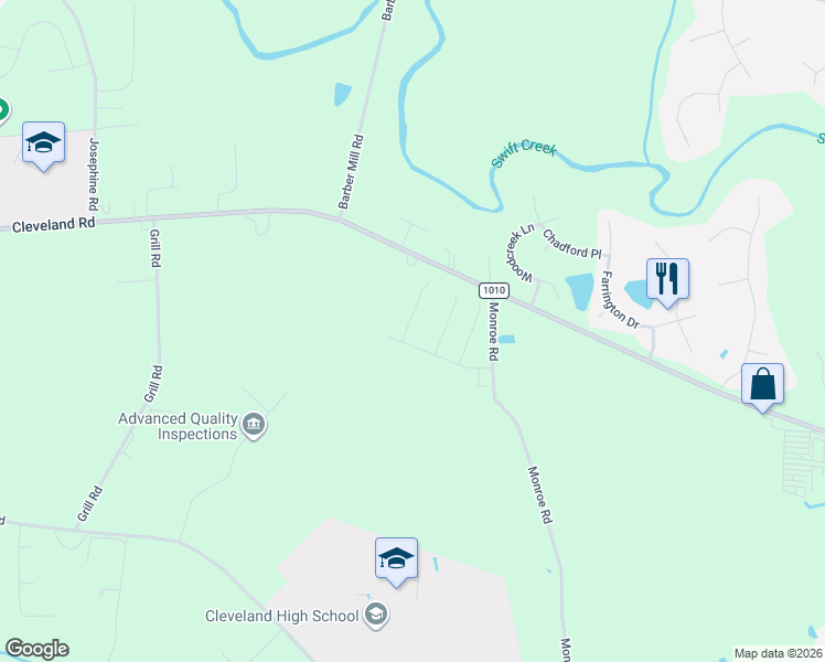 map of restaurants, bars, coffee shops, grocery stores, and more near 54 Gemith Court in Clayton