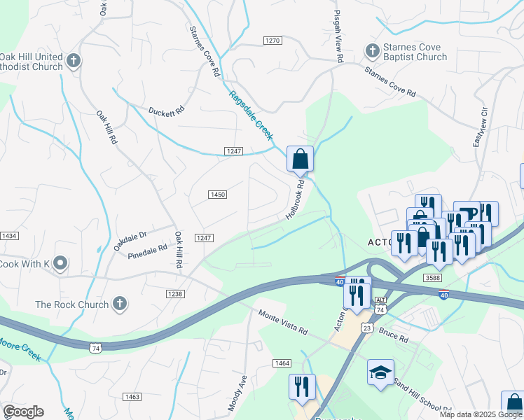 map of restaurants, bars, coffee shops, grocery stores, and more near 53 Hartshorn Drive in Candler