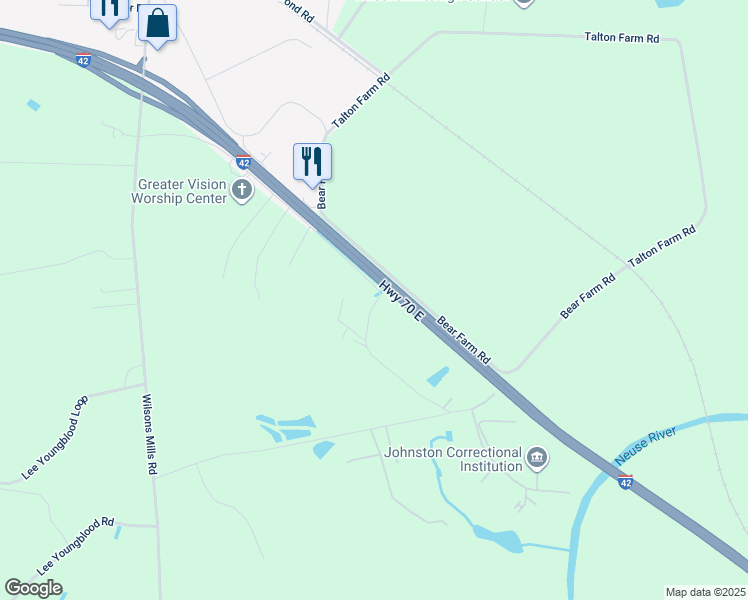 map of restaurants, bars, coffee shops, grocery stores, and more near 2951 U.S. 70 in Smithfield