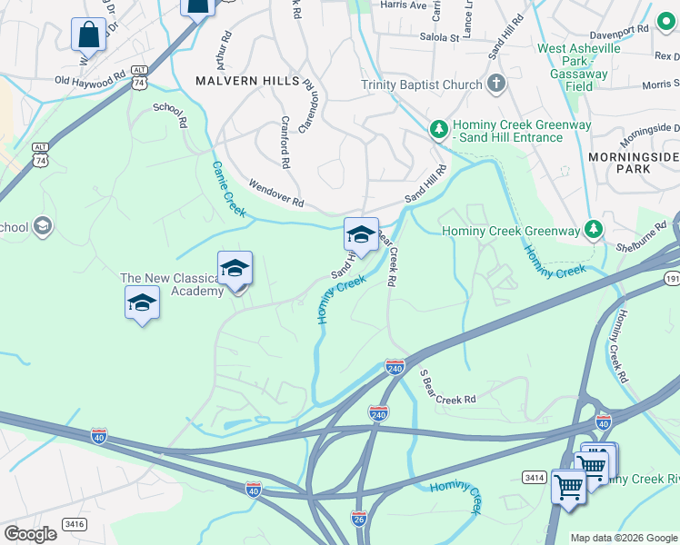 map of restaurants, bars, coffee shops, grocery stores, and more near 2 Science Of Mind Way in Asheville