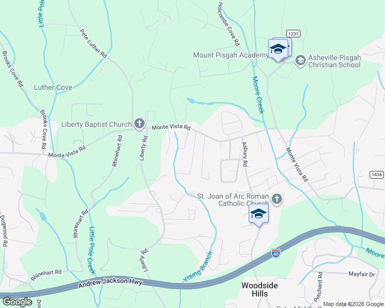 map of restaurants, bars, coffee shops, grocery stores, and more near 27 Monte Vista Terrace in Candler