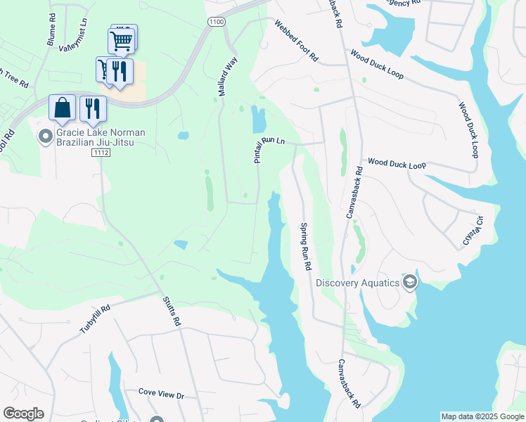 map of restaurants, bars, coffee shops, grocery stores, and more near 211 Pintail Run Lane in Mooresville