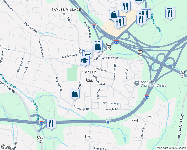 map of restaurants, bars, coffee shops, grocery stores, and more near 48 Valley View Road in Asheville