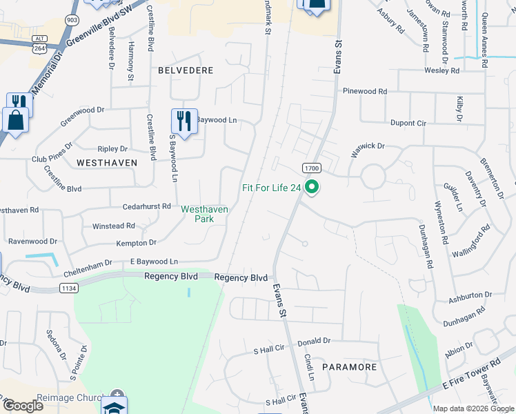 map of restaurants, bars, coffee shops, grocery stores, and more near 155 Wellingham Avenue in Greenville