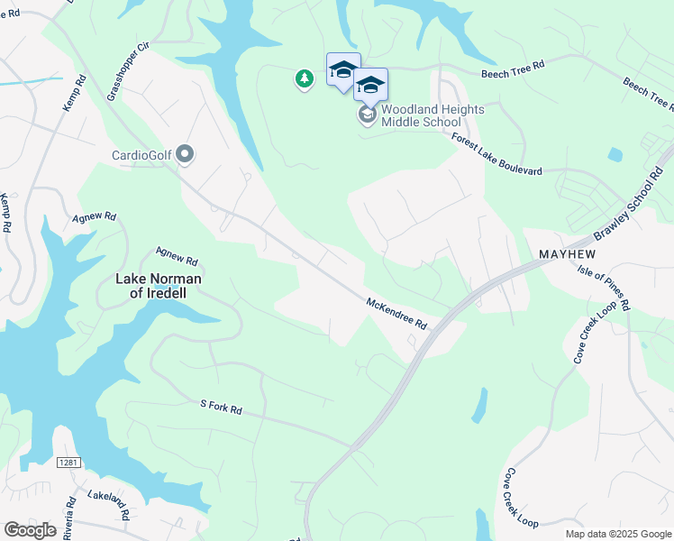 map of restaurants, bars, coffee shops, grocery stores, and more near 136 Ridgebrook Drive in Mooresville