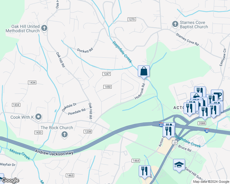 map of restaurants, bars, coffee shops, grocery stores, and more near 53 Hartshorn Drive in Candler