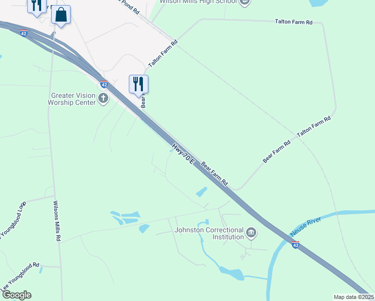 map of restaurants, bars, coffee shops, grocery stores, and more near 2951 U.S. 70 in Smithfield