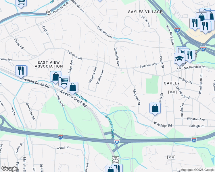 map of restaurants, bars, coffee shops, grocery stores, and more near 29 Shannon Drive in Asheville