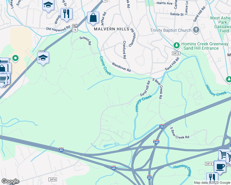 map of restaurants, bars, coffee shops, grocery stores, and more near 24 Ian River Drive in Asheville
