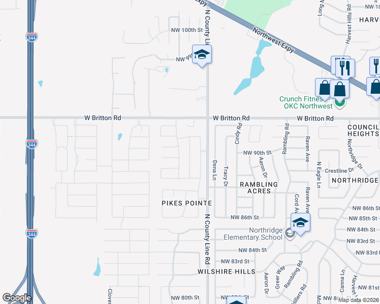 map of restaurants, bars, coffee shops, grocery stores, and more near 8908 Sue Anthony Lane in Yukon
