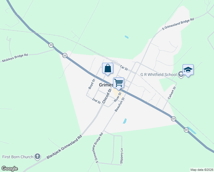 map of restaurants, bars, coffee shops, grocery stores, and more near 7544 Pitt Street in Grimesland