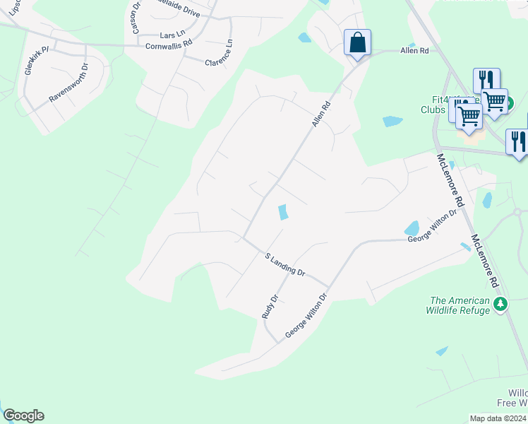 map of restaurants, bars, coffee shops, grocery stores, and more near 877 Allen Road in Clayton
