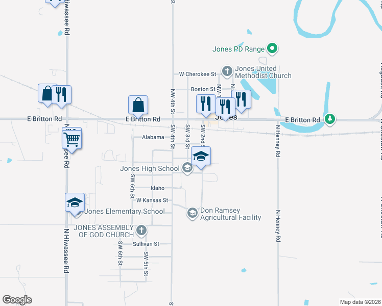map of restaurants, bars, coffee shops, grocery stores, and more near 210 Southwest 3rd Street in Jones
