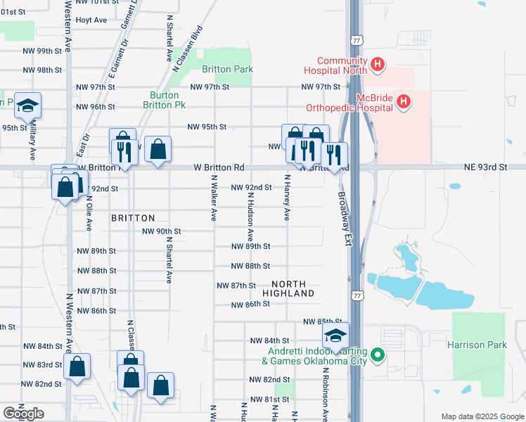 map of restaurants, bars, coffee shops, grocery stores, and more near 332 Northwest 91st Street in Oklahoma City