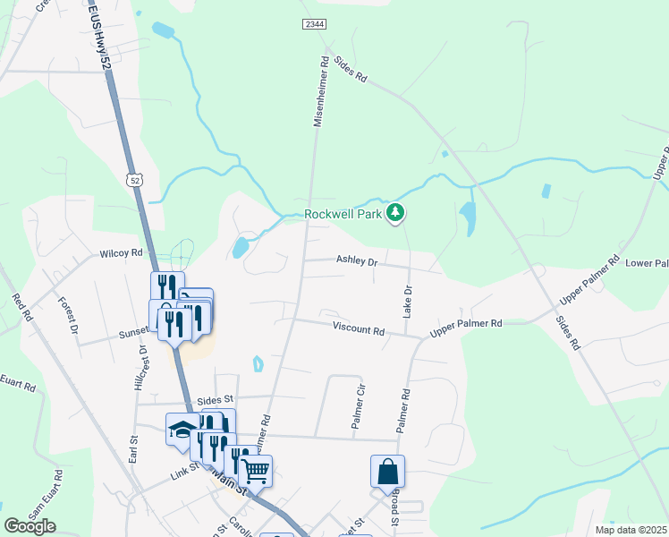 map of restaurants, bars, coffee shops, grocery stores, and more near 405 Ashley Dr in Rockwell
