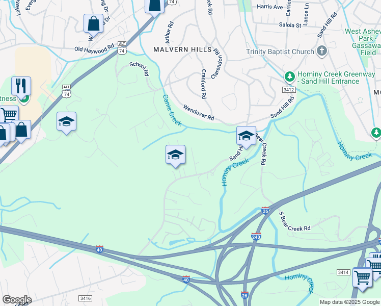 map of restaurants, bars, coffee shops, grocery stores, and more near 24 Ian River Drive in Asheville