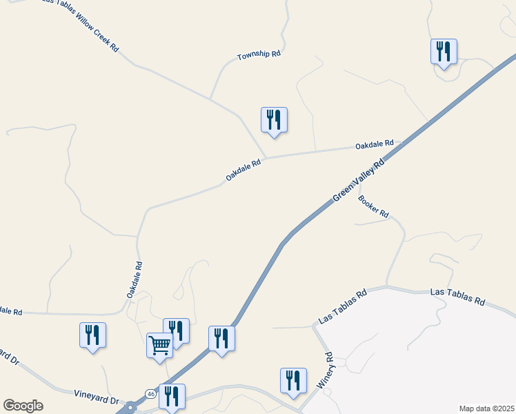 map of restaurants, bars, coffee shops, grocery stores, and more near 3345 Oakdale Road in Paso Robles