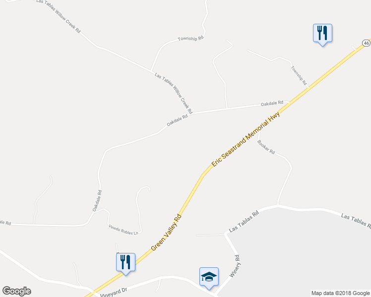 map of restaurants, bars, coffee shops, grocery stores, and more near 3345 Oakdale Road in Paso Robles