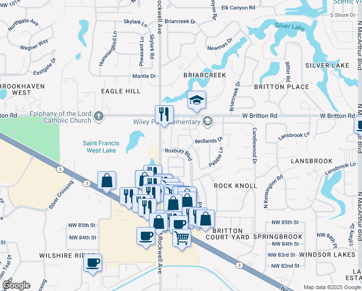 map of restaurants, bars, coffee shops, grocery stores, and more near 800 Roxbury Boulevard in Oklahoma City
