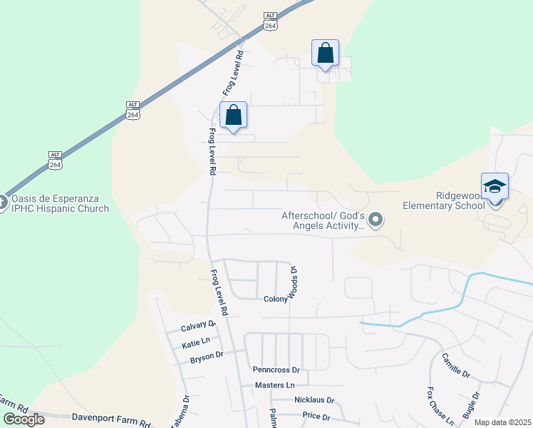 map of restaurants, bars, coffee shops, grocery stores, and more near 821 Mill Creek Drive in Greenville