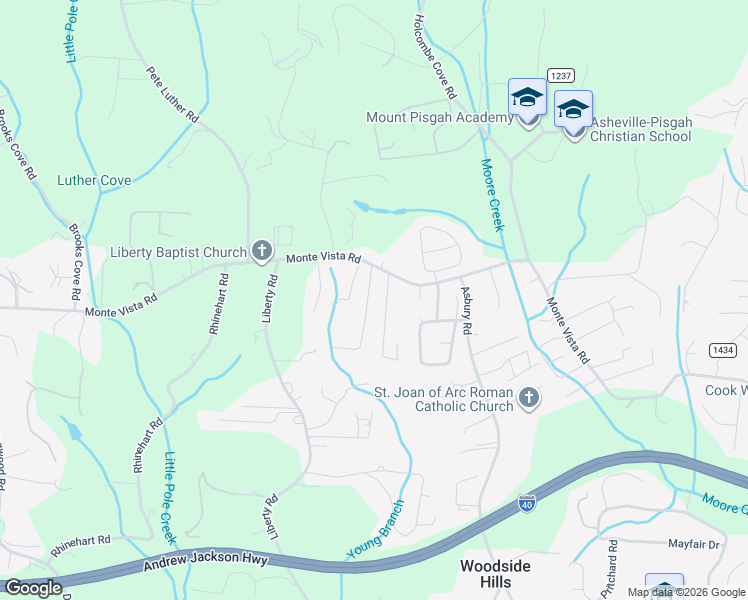 map of restaurants, bars, coffee shops, grocery stores, and more near 27 Monte Vista Terrace in Candler