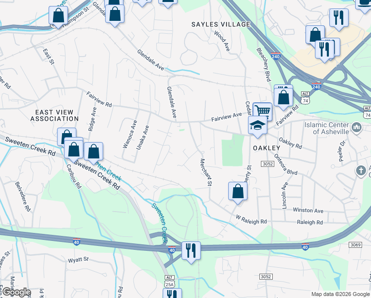 map of restaurants, bars, coffee shops, grocery stores, and more near 16 Harmon Circle in Asheville
