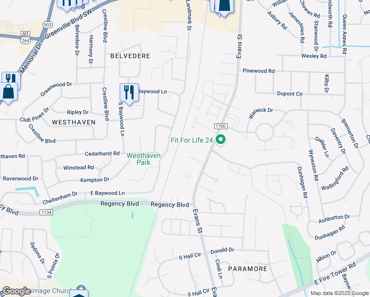 map of restaurants, bars, coffee shops, grocery stores, and more near 155 Wellingham Avenue in Greenville