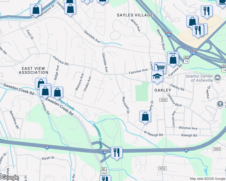 map of restaurants, bars, coffee shops, grocery stores, and more near 16 Harmon Circle in Asheville